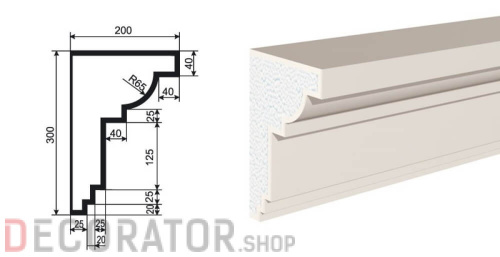 Карниз фасадный LEPNINAPLAST КВ-300/3, 2000*200*300 мм в Сочи