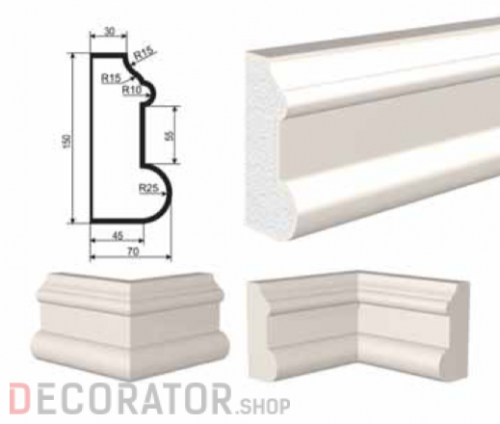 Молдинг цокольный LEPNINAPLAST ЦВ-150/3, 2000*150*70 мм в Сочи