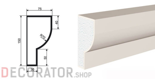 Карниз фасадный LEPNINAPLAST  КВ-150/1, 2000*75*150 мм в Сочи