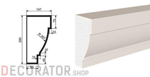 Карниз фасадный LEPNINAPLAST КВ-290/1, 2000*147*290 мм в Сочи