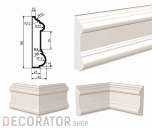 Молдинг цокольный LEPNINAPLAST ЦВ-150/2, 2000*150*40 мм в Сочи