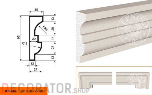 Молдинг LEPNINAPLAST МВ-95/3, 2000*95*30 мм в Сочи