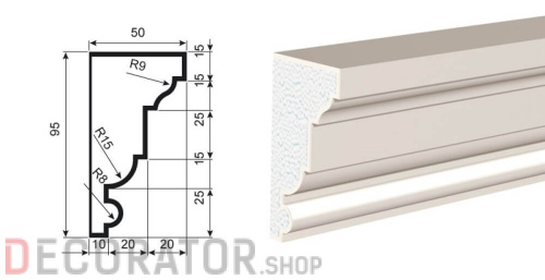 Молдинг LEPNINAPLAST МВ-95/1, 2000*95*50 мм в Сочи