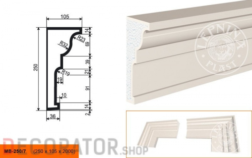 Молдинг LEPNINAPLAST МВ-250/7, 2000*250*105 мм в Сочи
